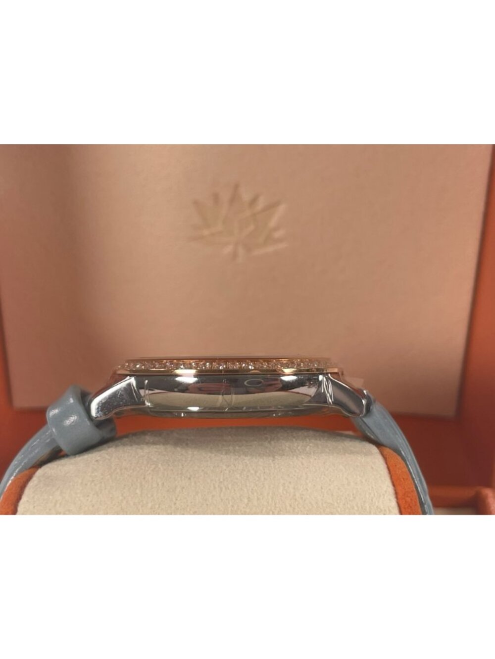 Golden Maple Ladies Watch Light Blue Leather Strap Rose Gold Bezel Swiss NEW - Picture 8 of 10
